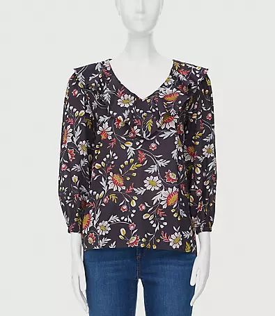 Loft Floral Ruffle Neck Blouse | LOFT Outlet