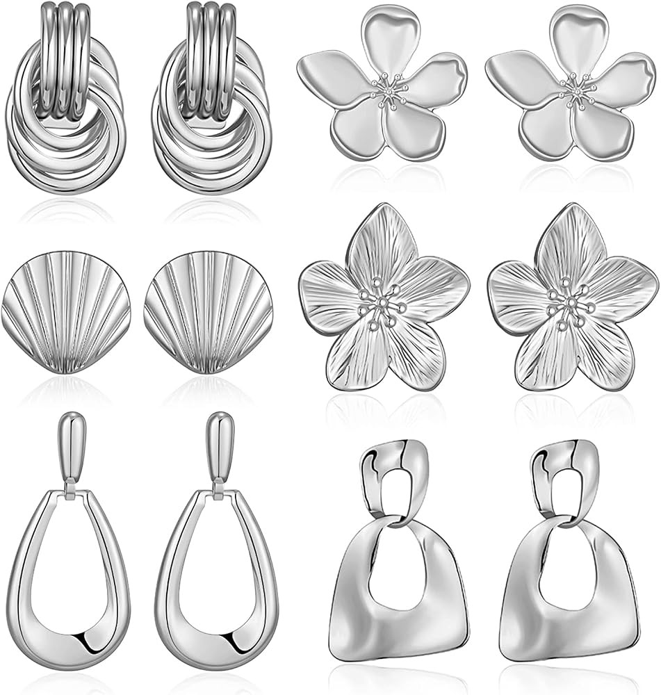 Chunky Gold Earrings For Women Trendy Statement Gold Plated Flower Shell Knot Dangle Earrings Lig... | Amazon (US)