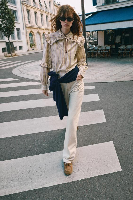 PLAID RUFFLE BLOUSE | Zara US