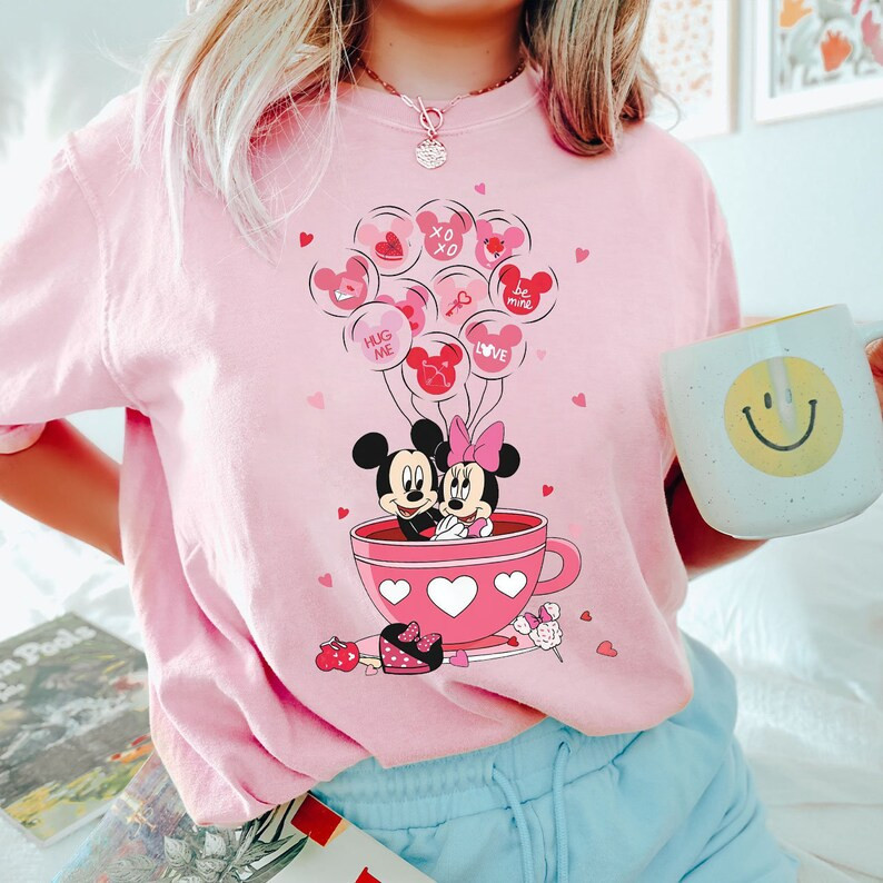 Vintage Mickey and Minnie Heart Balloon Valentines Shirt, Disney Valentine's Day Shirt, Mickey Mi... | Etsy (US)
