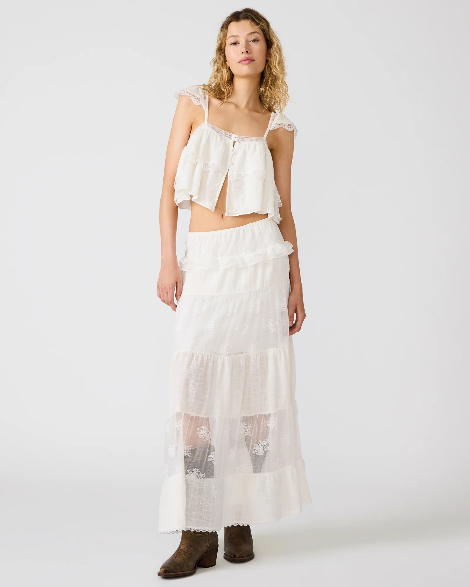 TARRYN Snow White Lace Ruffles Women's Maxi Skirt | Steve Madden (US)