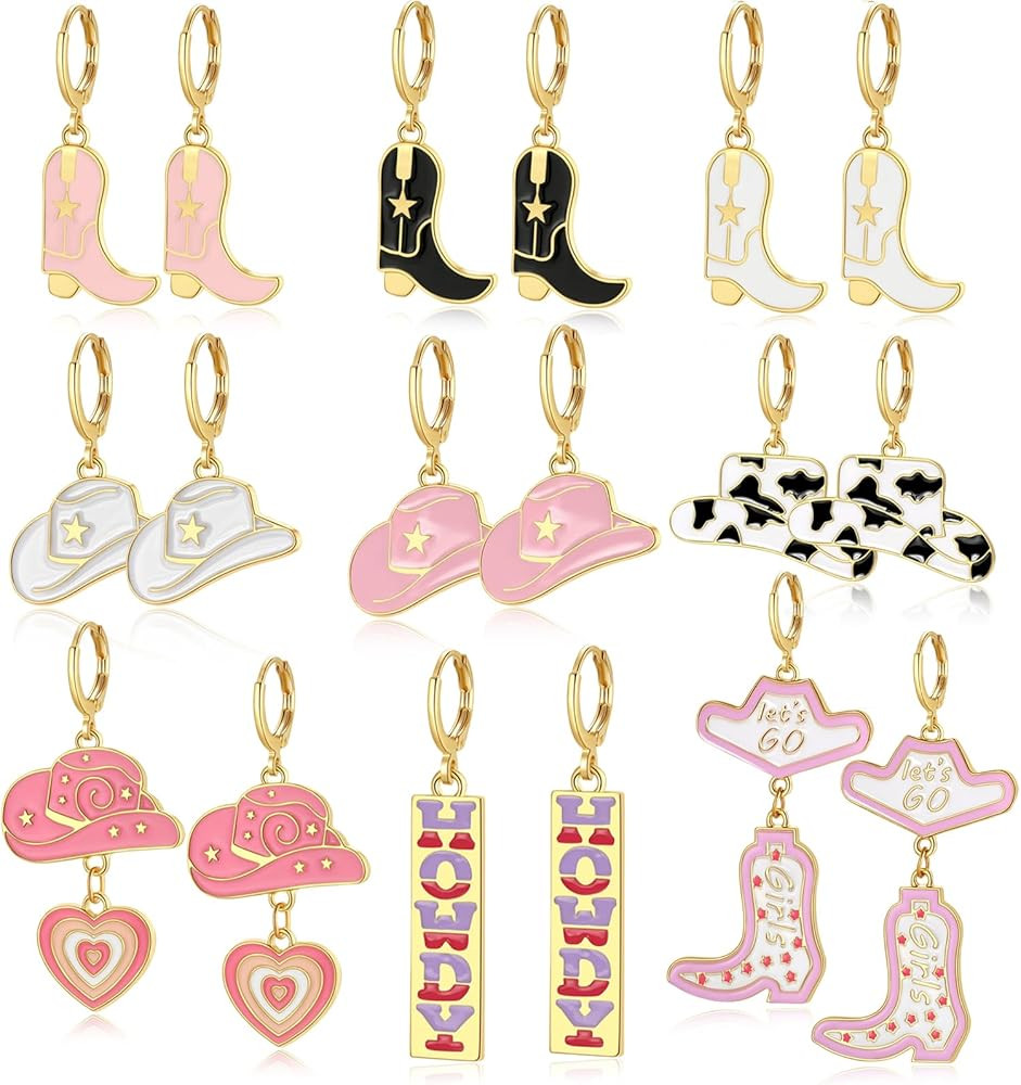 Cowgirl Earrings,Cowboy Boot Earrings,Western Cowgirl Boot Hat Dangle Earrings Gift | Amazon (US)