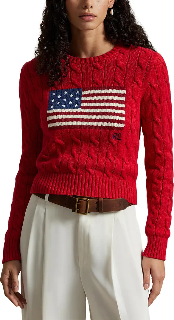 Flag Intarsia Cable Stitch Crewneck Sweater | Nordstrom