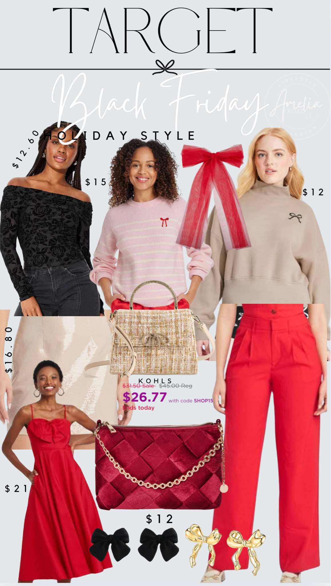 Holiday style on sale for Black Friday!! All target except for the bow earrings and the kohls purse, which is on major markdown today too! 

#LTKStyleTip #LTKCyberWeek #LTKHoliday