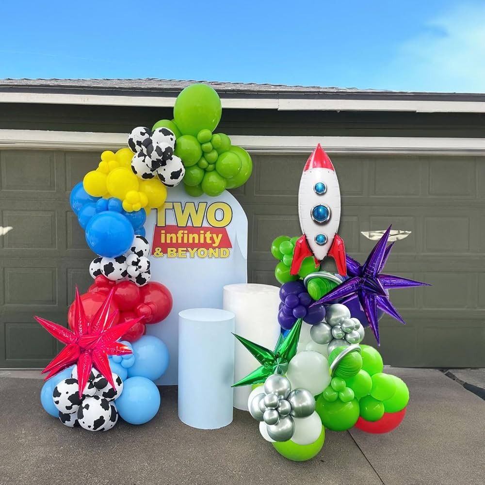 Red Yellow Blue Green White Balloon Arch Garland Kit 137 PCS with Cow Print Foil Rocket Starburst... | Amazon (US)