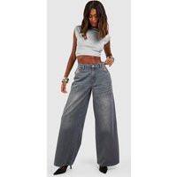 Womens The Wide Leg Jeans - Grey - 14, Grey | Boohoo.com (UK & IE)