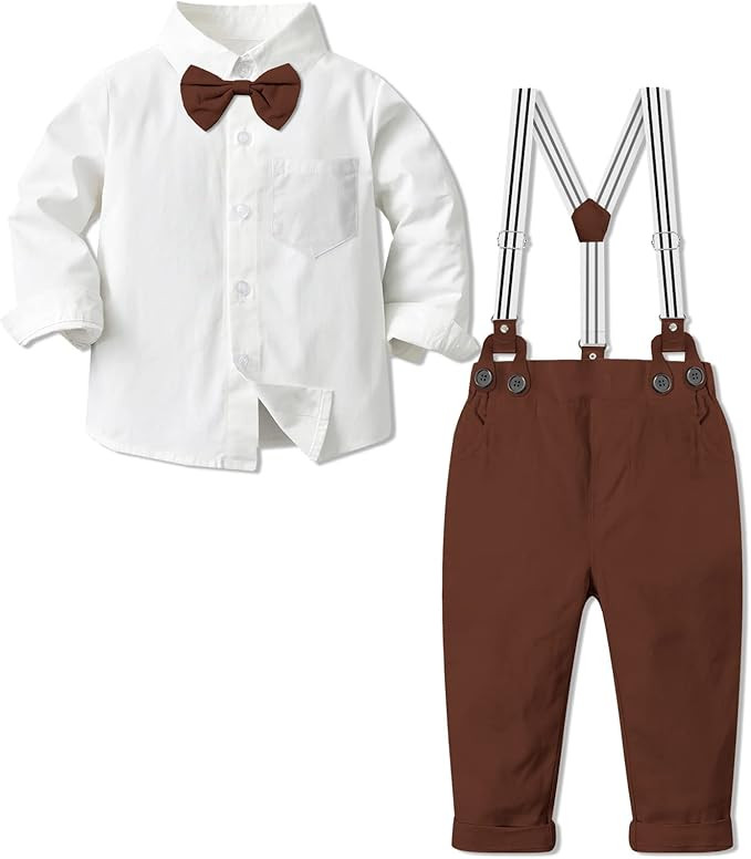 SANGTREE Baby Boys Gentleman Plaid Outfits Suit Set with Detachable Suspenders, 3 Months - 14 Yea... | Amazon (US)