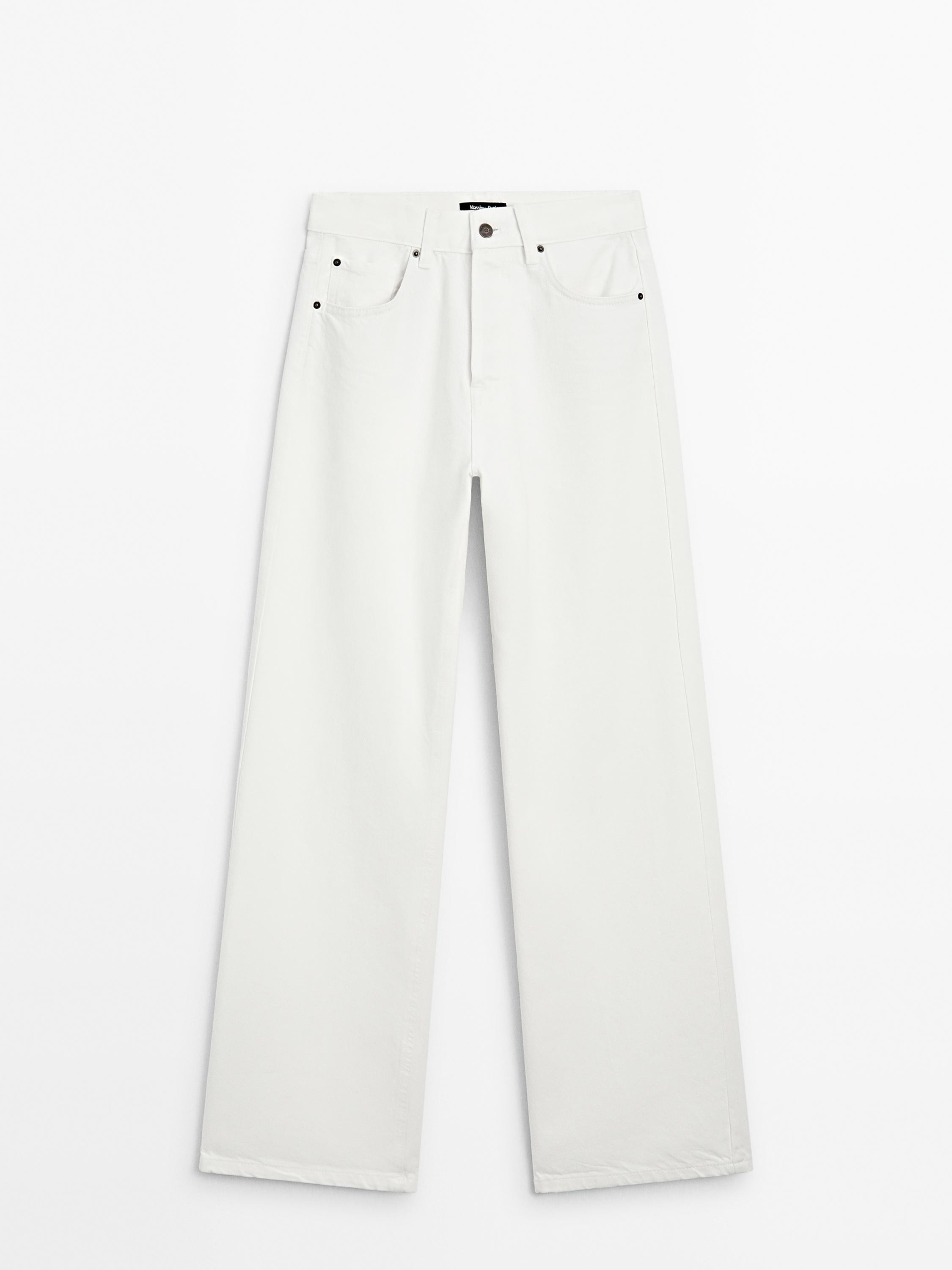 Cotton blend high-waist straight-leg jeans | Massimo Dutti US