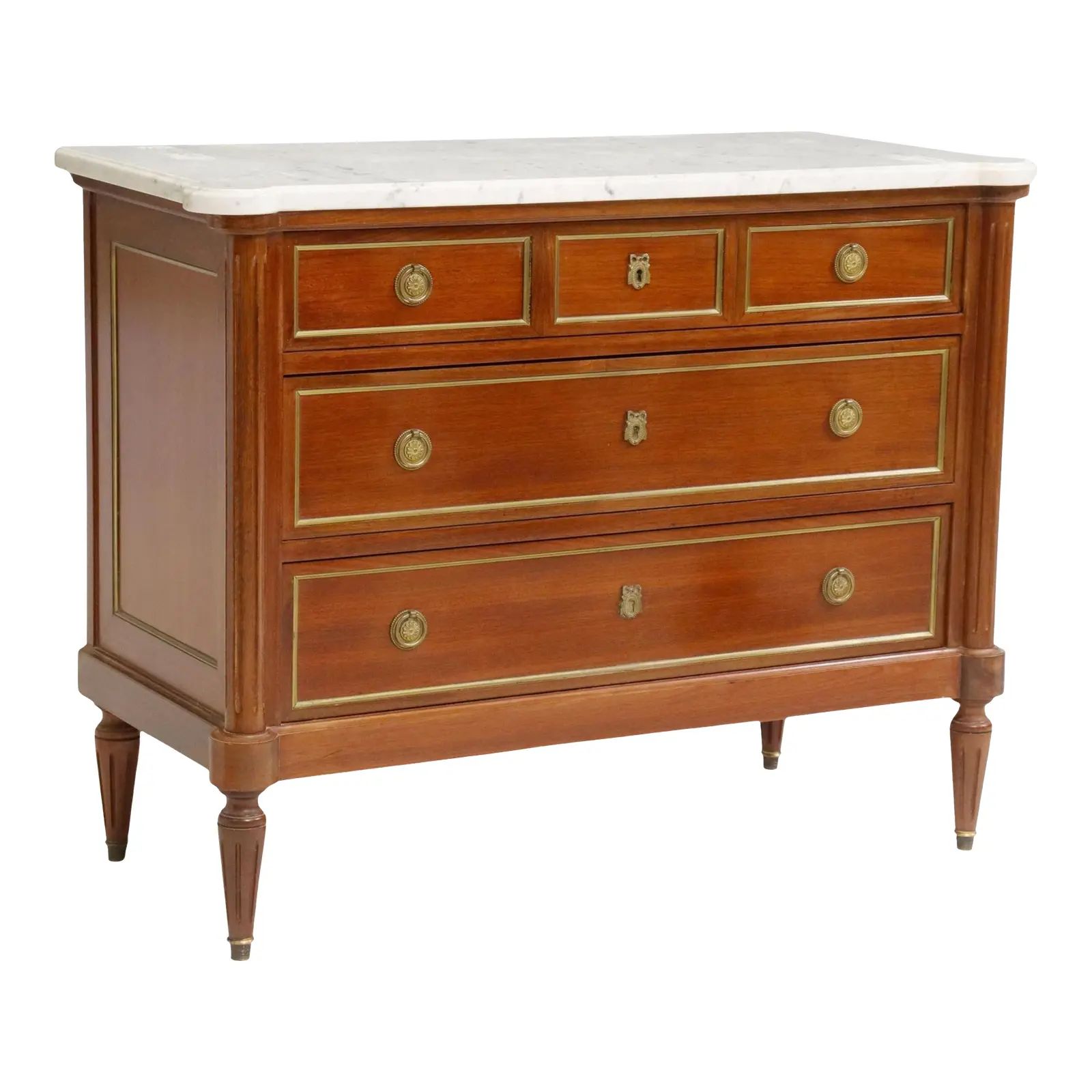 Early 20th Century French Louis XVI Style Mahogany Marble Commode | Chairish