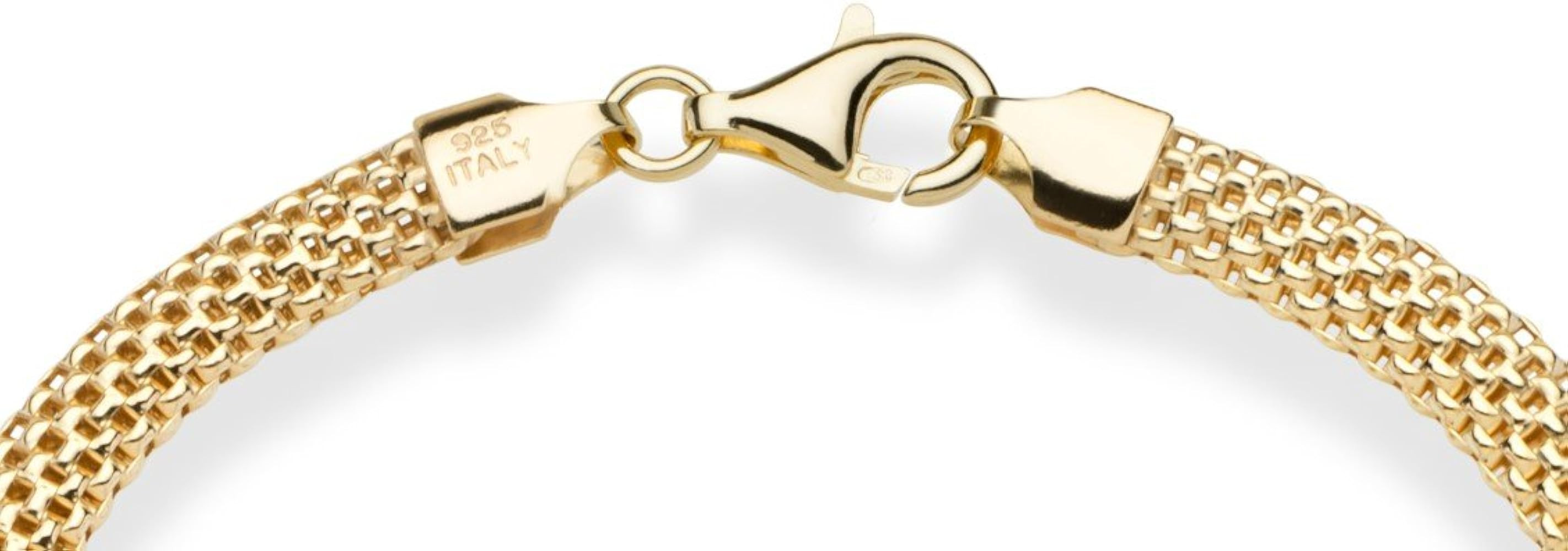 Miabella 18K Gold Over Sterling Silver Italian 5mm Mesh Link Chain Bracelet for Women 6.5, 7, 7.5... | Amazon (US)