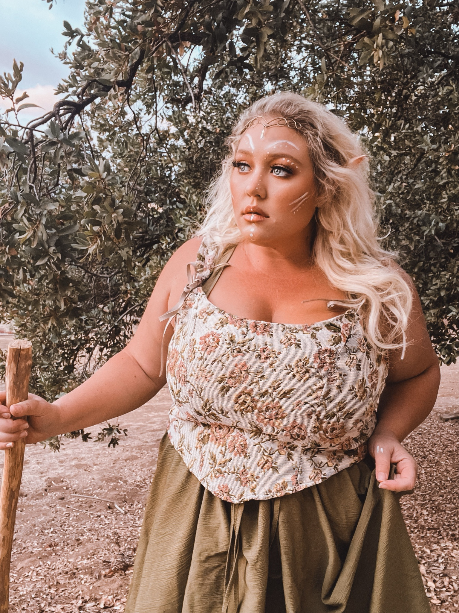 elf look renaissance 
floral corset
green dress 
elf ears
elf crown
mskeup

#LTKSeasonal #LTKHalloween #LTKPlusSize