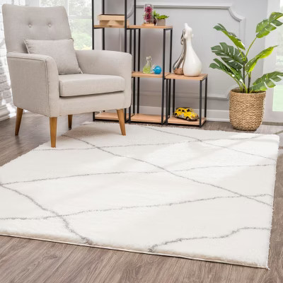 Rug Branch Retro Contemporary Boho Shag White Grey Indoor Area Rug - 4' x 6' | Target