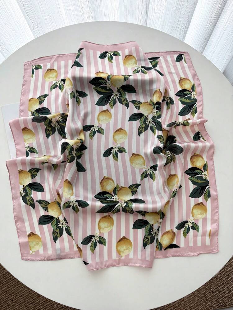 1pc Women's Elegant Retro Lemon Tree Print Lightweight Satin-Like Square Faux Silk Scarf, Bohemia... | SHEIN