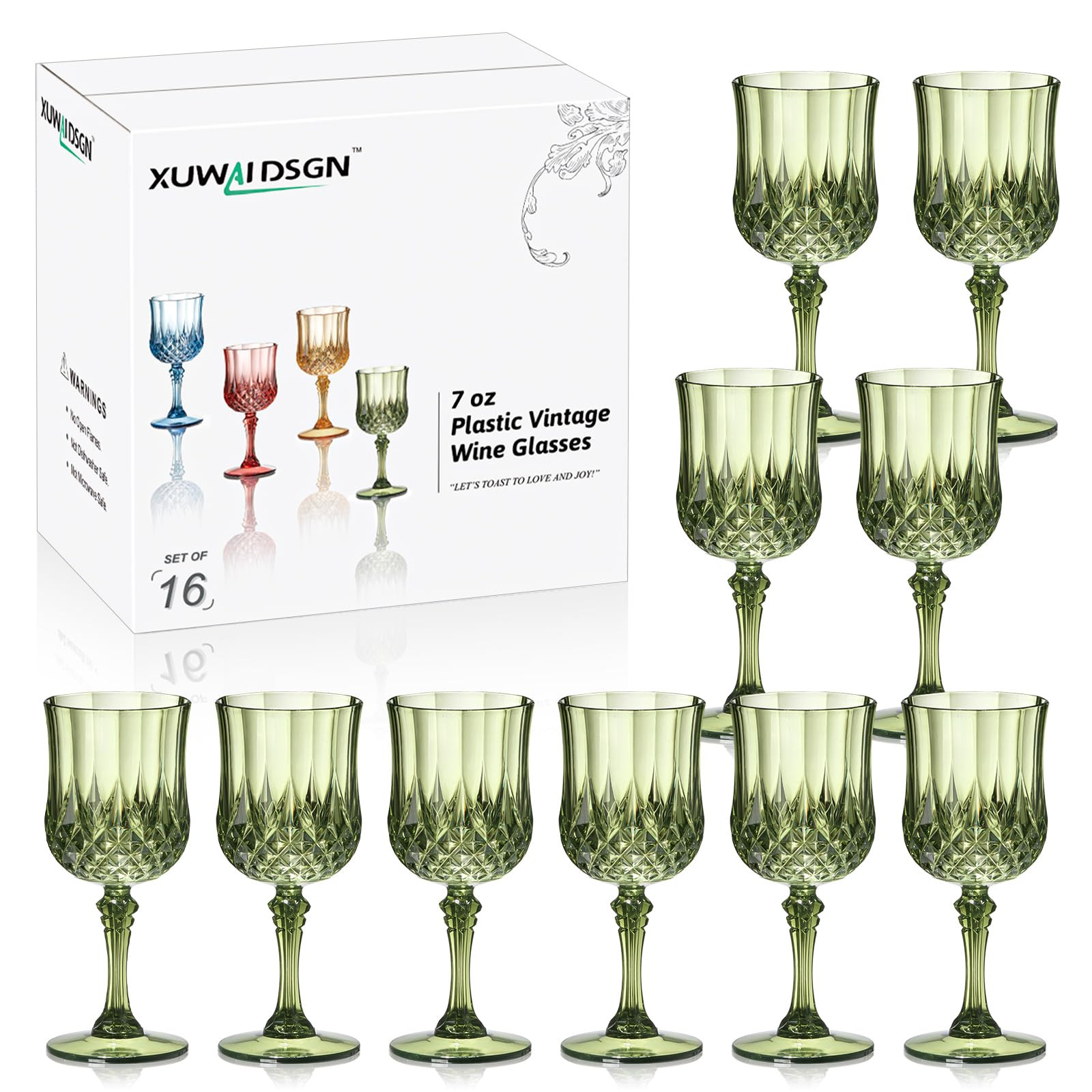 XUWAIDSGN 16 Pcs 7oz Plastic Vintage Wine Glasses Drinking Glasses Unbreakable Wedding Glassware ... | Amazon (US)