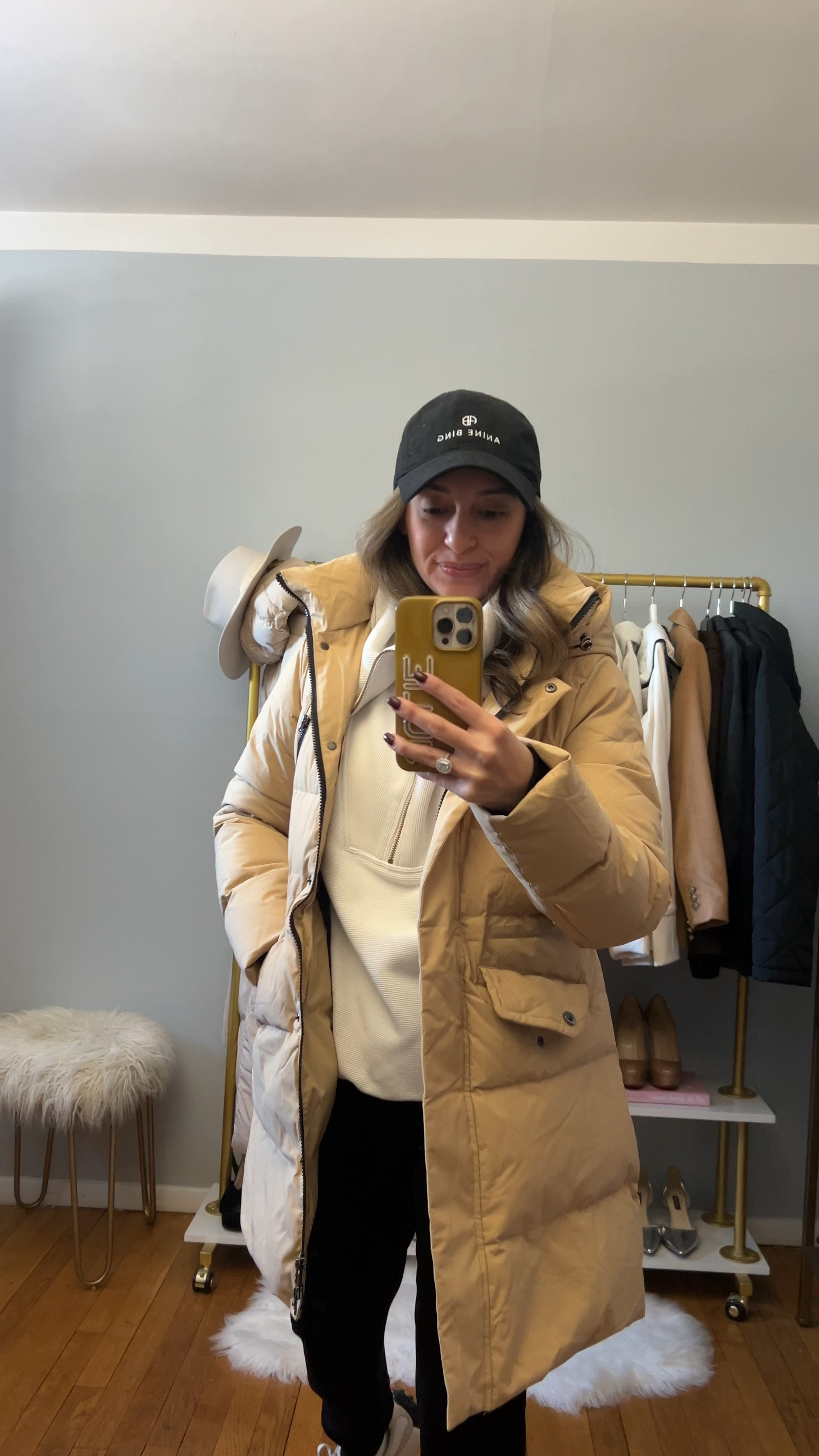 Winter outfit inspiration. 
Amazon winter coat 
Loft joggers- so amazing & soft.  They are perfect for traveling. 
Varley half zip pullover. 
New balance sneakers - all sizes available! 