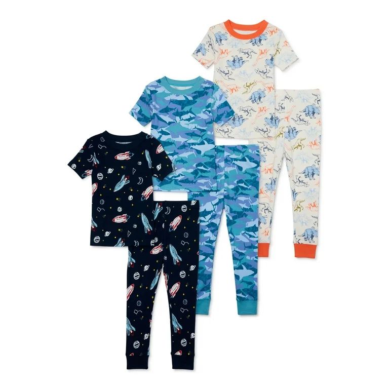 Wonder Nation Toddler Short-Sleeve Snug-Fit Cotton Pajama Set, 6-Piece, Sizes 12M-5T | Walmart (US)