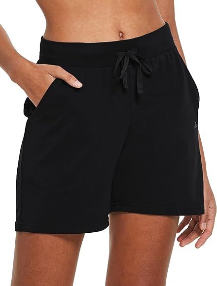 BALEAF Women's Cotton Yoga Shorts Sweat Athletic Lounge Beach Shorts Jersey Pull On with Drawstri... | Amazon (US)