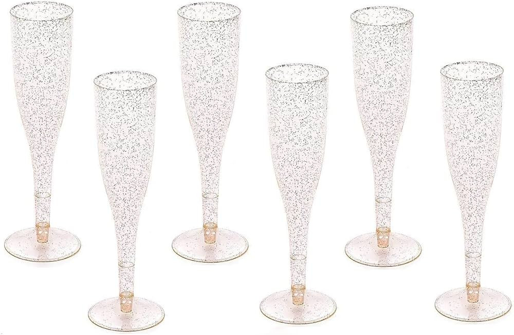 Oojami Gold Glitter Plastic Classicware Glass Like Champagne Wedding Parties Toasting Flutes (1 B... | Amazon (US)