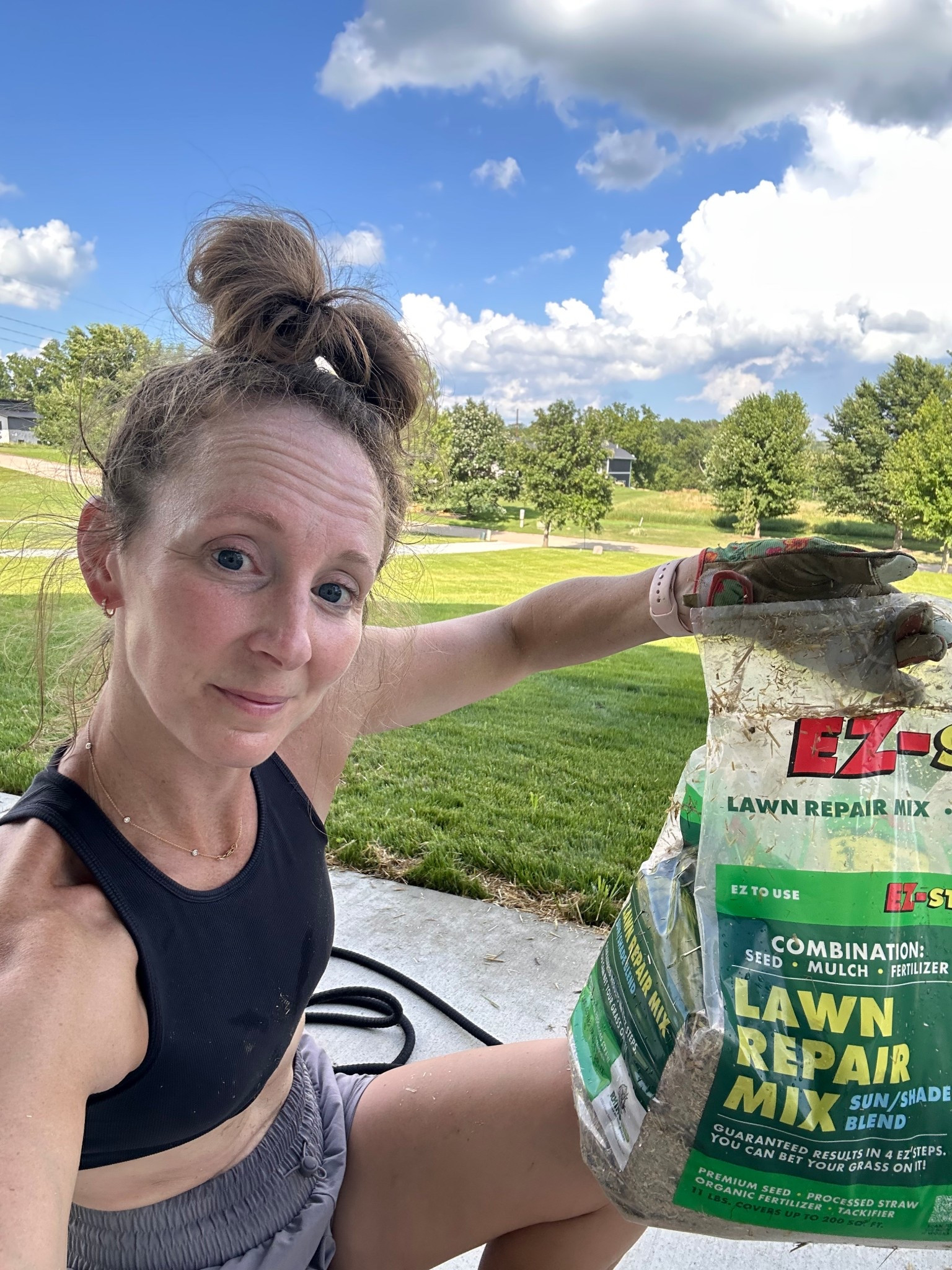 The best yard patching product! The seed + fertilizer + straw. Worked like a charm. The bags go a looong way too. 