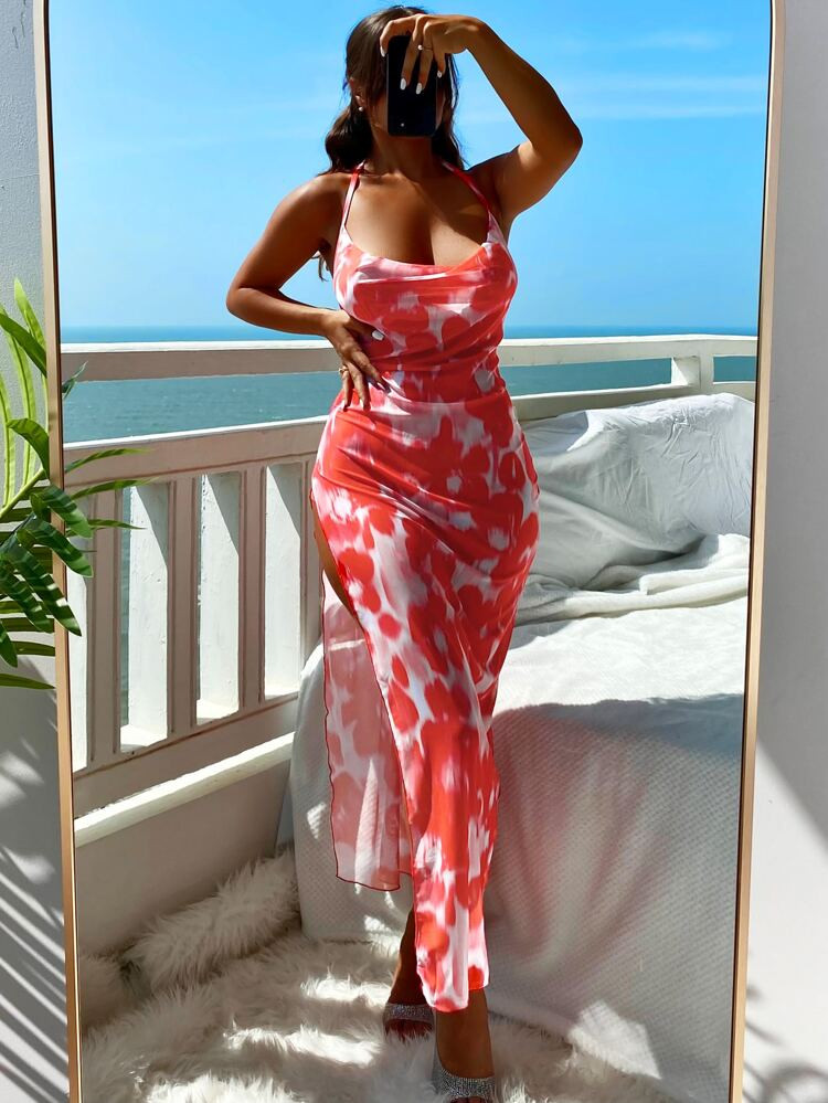 Tie Dye Split Thigh Halter Cover Up
       
              
              $9.99        
    (11)
 ... | SHEIN