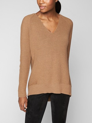 Athleta Womens Merino V-Neck Sweater Ginger Snap Heather Size L | Athleta