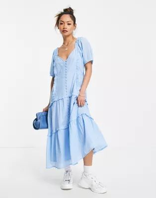 Neon Rose midi milkmaid dress with frill trim | ASOS (Global)