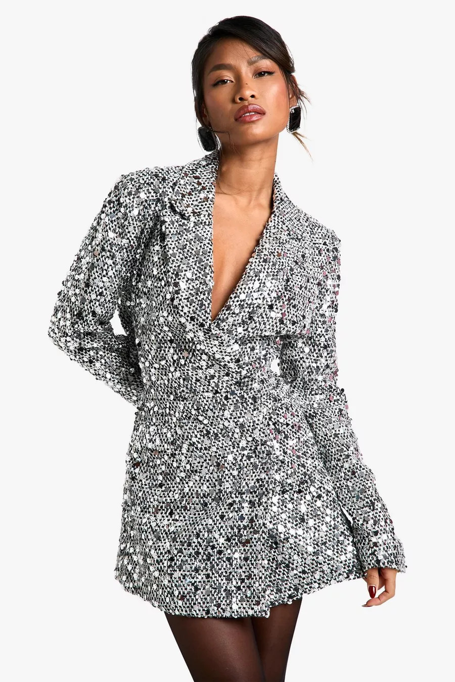 Structured Sequin Boucle Blazer Dress | Boohoo.com (UK & IE)