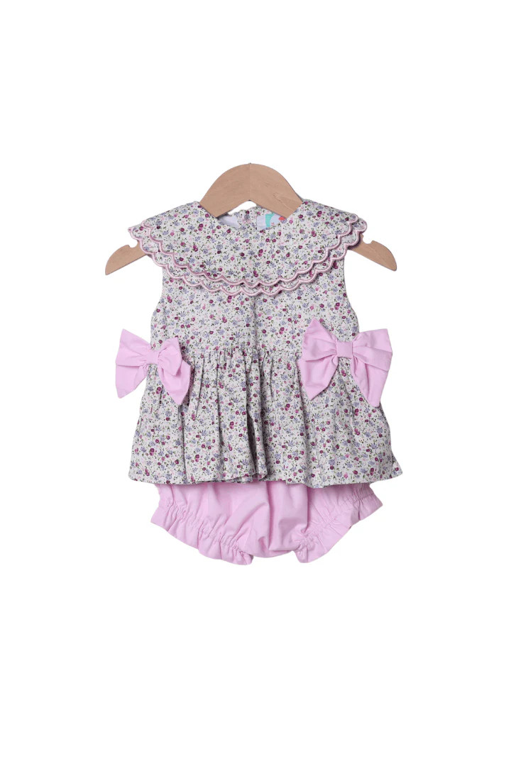 Pink and Lavender Floral Ruffle Bloomer Set | The Smocked Flamingo