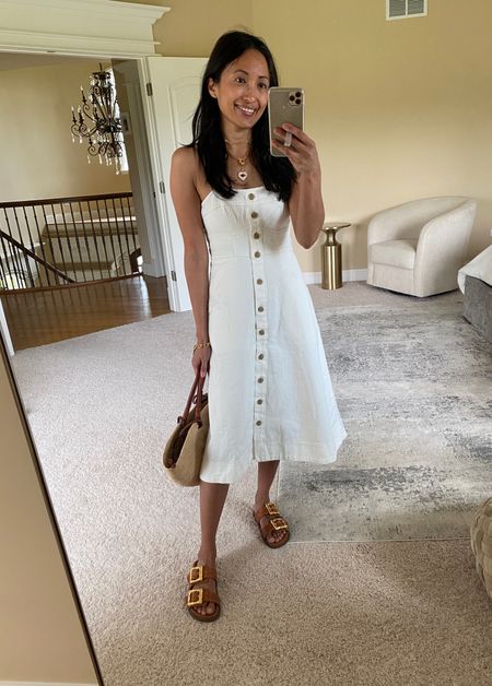 White dress. Summer dress. Vacation dress. Denim material with stretch. Adjustable straps. Elastic in back panel  Look and feels like a designer but budget friendly. True to size. Also comes in a regular denim blue color. 
Code NAOMI20 to save on charm necklace and bracelet  

Follow my shop @ahintofglameveryday on the @shop.LTK app to shop this post and get my exclusive app-only content!

#liketkit #LTKTravel #LTKFindsUnder50 #LTKOver40
@shop.ltk
https://liketk.it/4GA0T

#LTKFindsUnder50 #LTKTravel #LTKStyleTip