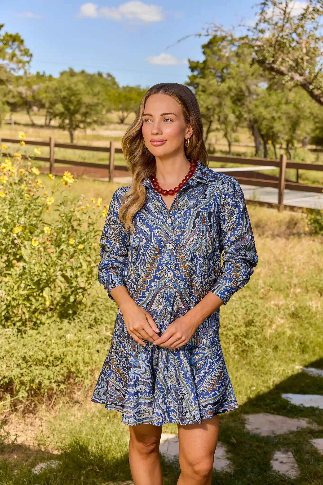 Meagan Blue Paisley Drop Waist Dress | Avara