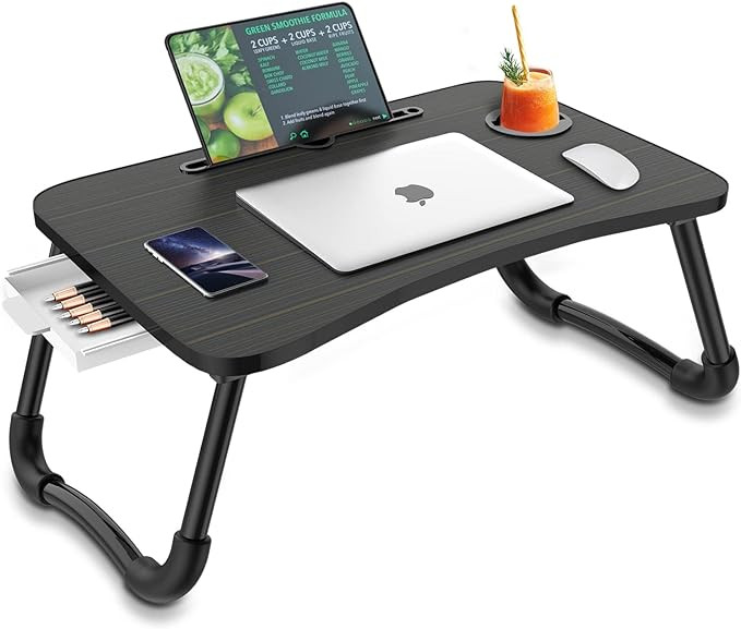Foldable Laptop Bed Table Multi-function Lap Bed Tray Table with Storage Drawer and Water Bottle ... | Amazon (US)