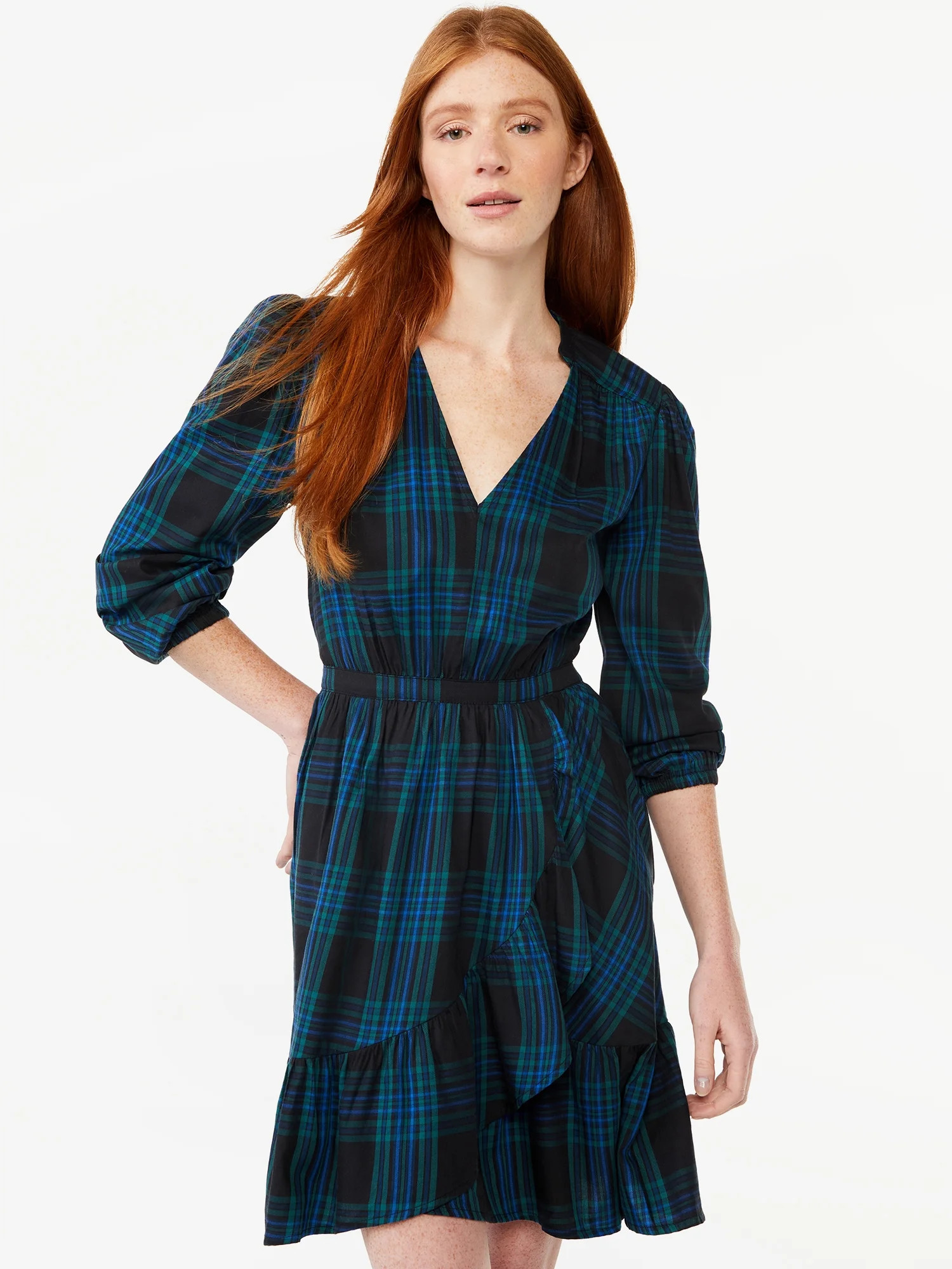 Free Assembly Women's V Neck Ruffle Mini Dress - Walmart.com | Walmart (US)