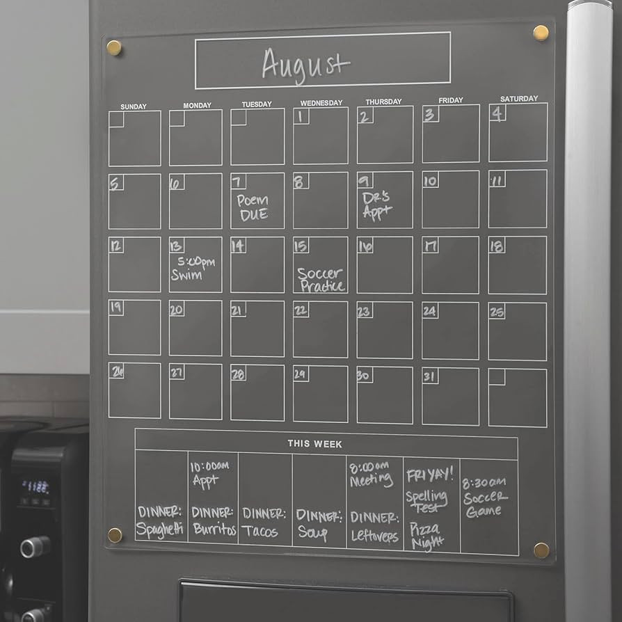 Acrylic Magnetic Calendar for Refrigerator - Clear Dry Erase for Fridge | with Monthly Grid and W... | Amazon (US)