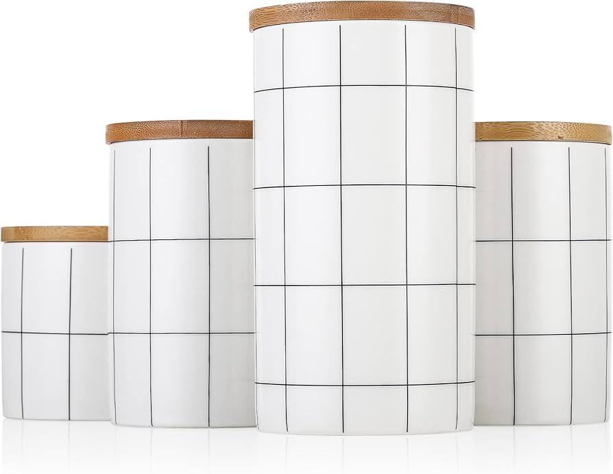 WELLCHE Kitchen Canisters Sets for Kitchen Counter Set of 4, Flour and Sugar Containers, Ceramic ... | Amazon (US)