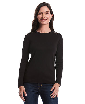 Rafaella Petite Laced Long Sleeve Top - Macy's | Macy's