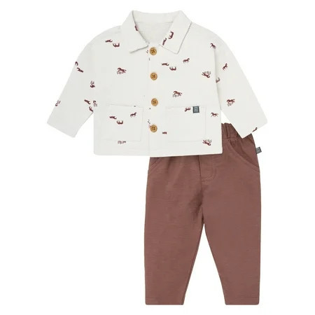 Modern Moments by Gerber Baby Boy Collared Top and Bottom Outfit Set, Sizes 0/3 Months - 24 Months | Walmart (US)