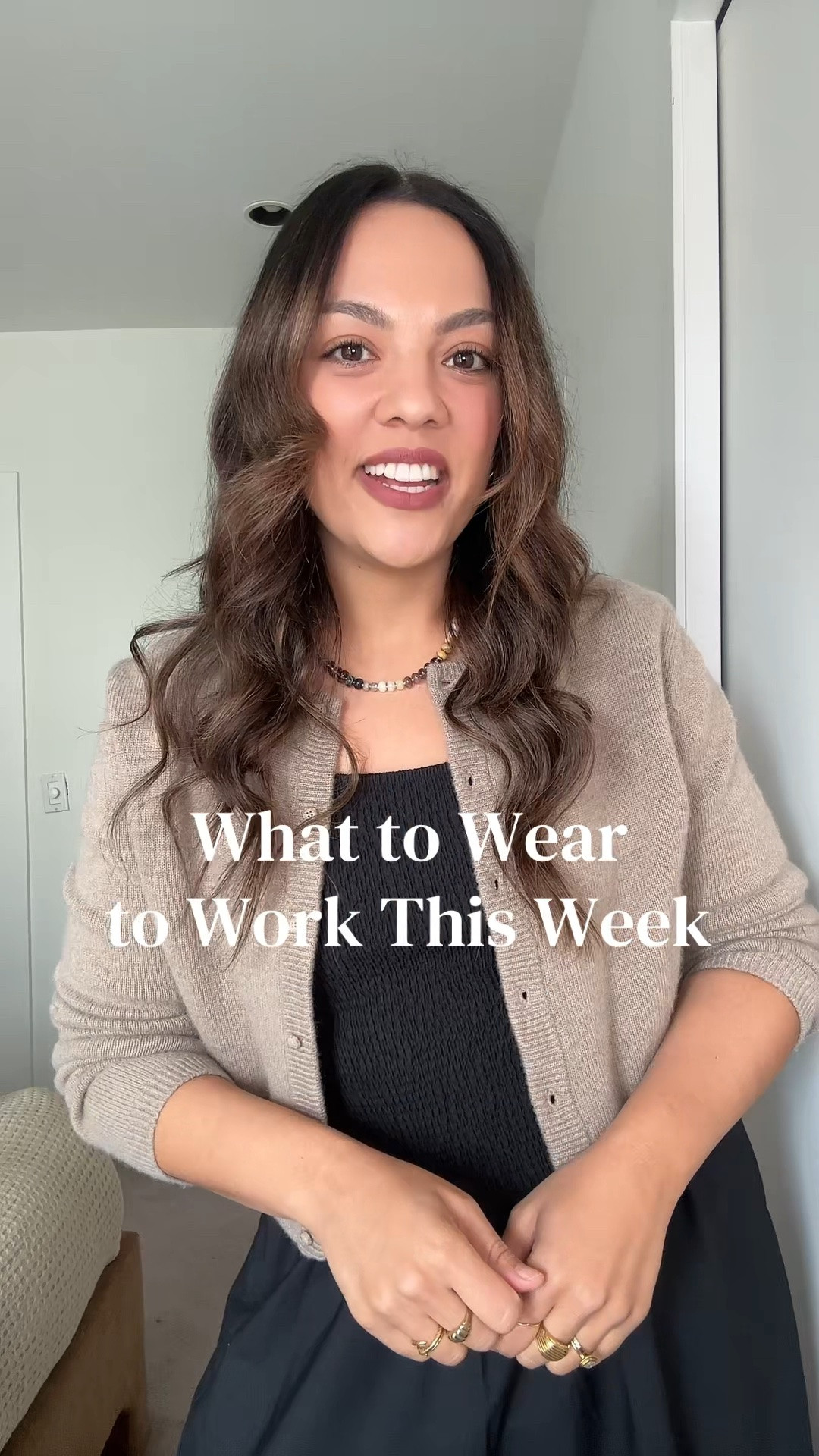 Here is what you can wear to work this week!

Monday:
-Quince black poplin dress, similar linked. 
-Aritzia beige cardigan.
-Madewell black leather tote bag.
-Madewell brown woven flats.
-Anthropologie brown and beige beaded necklace.

Tuesday:
-Aritzia taupe tailored trousers, I have a size 10.
-Aritzia black T-shirt, I have a size medium.
-Quince black and silver studded belt. I have a size medium.
-Quince brown woven leather bag.

Wednesday:
-Banana Republic black linen barrel pants. I have a size medium long.
-H&M blue oversized button up shirt. Similar linked.
-Sam Edelman cream mesh ballet flats.

Thursday:
-Aritzia black oversized blazer, I have a size 10.
-Massimo Dutti cream barrel jeans, I have a size 8.
-Aritzia white t-shirt, I have a size large.
-Banana Republic gold necklace on a black cord.
-Gold kitten heels.

Friday:
-Anthropologie black poplin maxi skirt. I have a size medium.
-Banana Republic butter, yellow linen knit sweater. I have a size large.
-Black mesh flats.

#LTKworkwear #LTKstyletip #LTKsummer