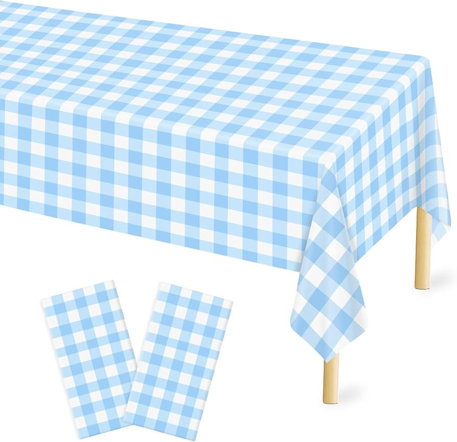 Mulbozy 2 Pcs Light Blue Checkered Tablecloth 54 ×108 Inches Rectangle Blue Gingham Tablecloth D... | Amazon (US)