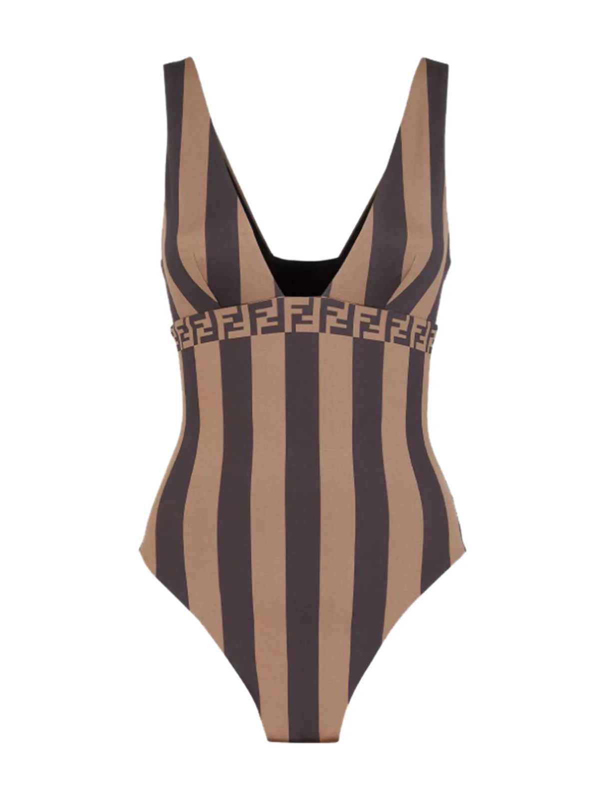 Fendi Striped V-Neck Swimsuit | Cettire Global