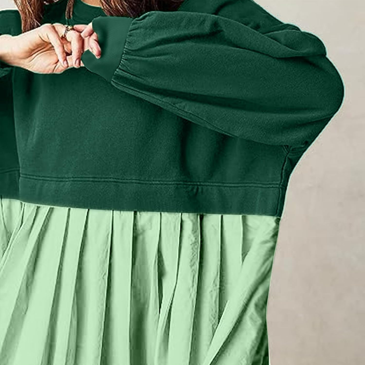 Womens Oversized Sweatshirt Dress Casual Crewneck Long Sleeve Pullover Tops Pleated Patchwork Swe... | Amazon (US)