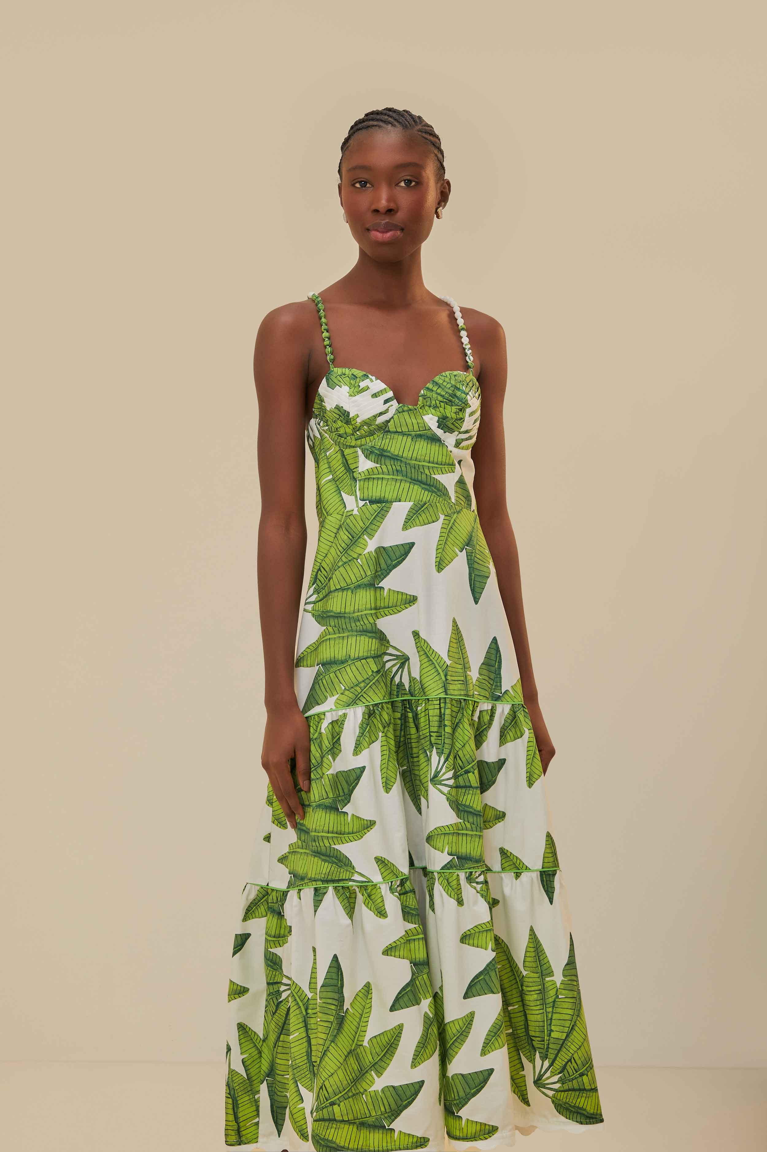 Off-White Palm Fan Midi Dress | FarmRio (US)