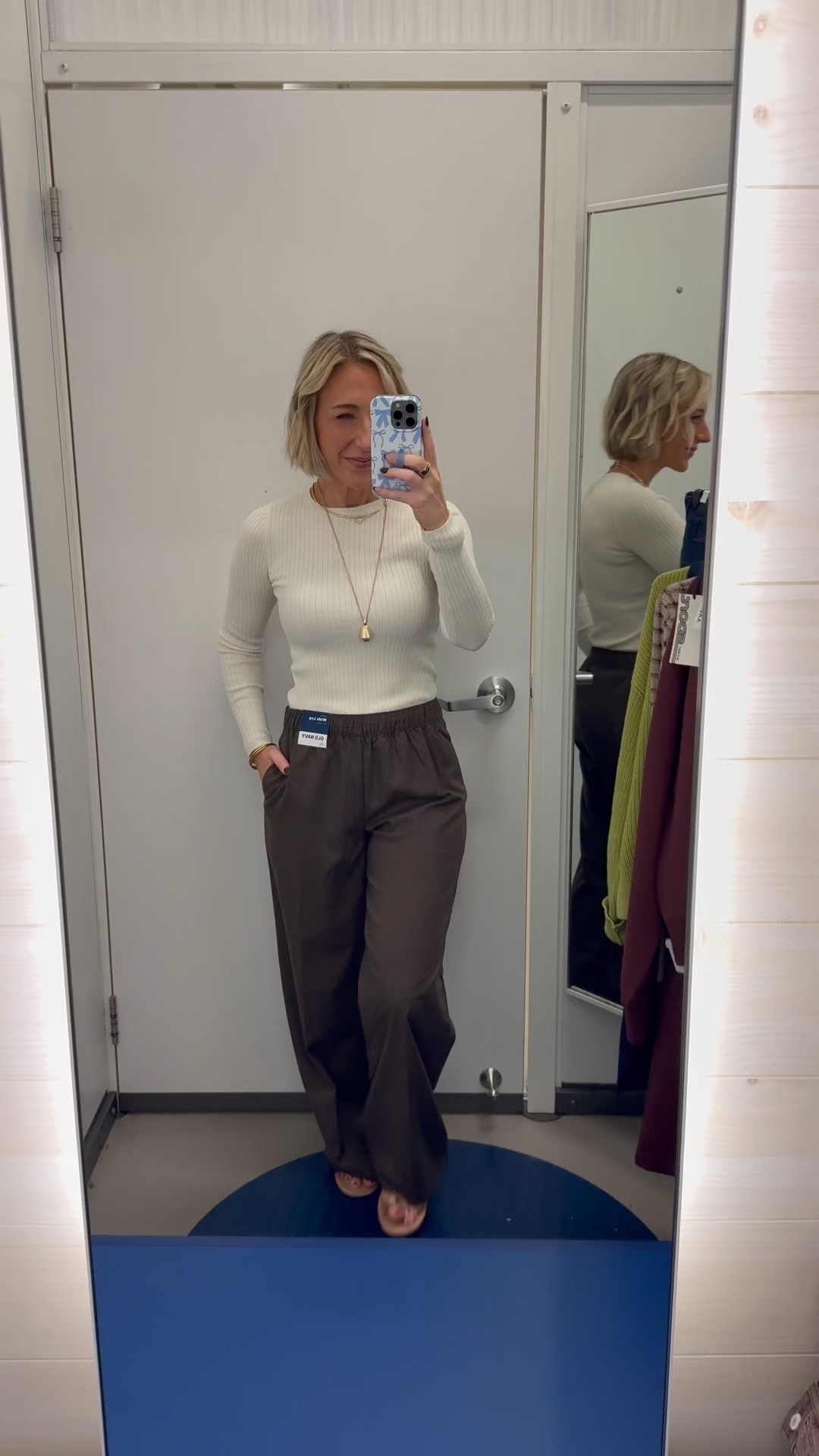 Old Navy - in store try-on:  High-Waisted Wide-Leg Trouser - size XS (regular, but petite would have been better). 6 colors. (Navy Plaid & Surface Brown)  SoSoft Lite Crew-Neck Long-Sleeve Ribbed Top - size XS. 10 colors.

#LTKOver40 #LTKSeasonal #LTKSaleAlert