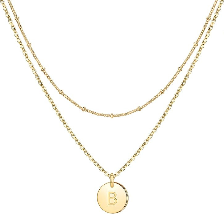 IEFWELL Initial Necklaces for Women Girls - Gold Silver Rose Gold Double Side Engraved Hammered C... | Amazon (US)