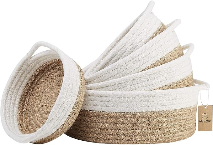 NaturalCozy 5-Piece Round Small Woven Baskets Set– Cotton Rope Baskets for Organizing! Montesso... | Amazon (US)