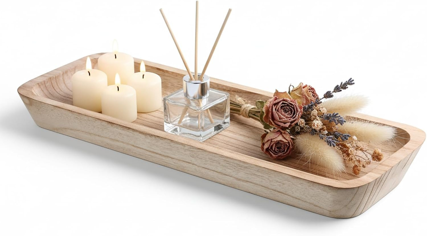 16" Decorative Bowls for Home Decor, Long Wooden Dough Bowl for Home Decors, Decorative Wood Dough Bowls, Rustic Farmhouse Decoratives Bowl Long Narrow Wooden Tray for Dining Table Decors Centerpiece | Amazon (US)
