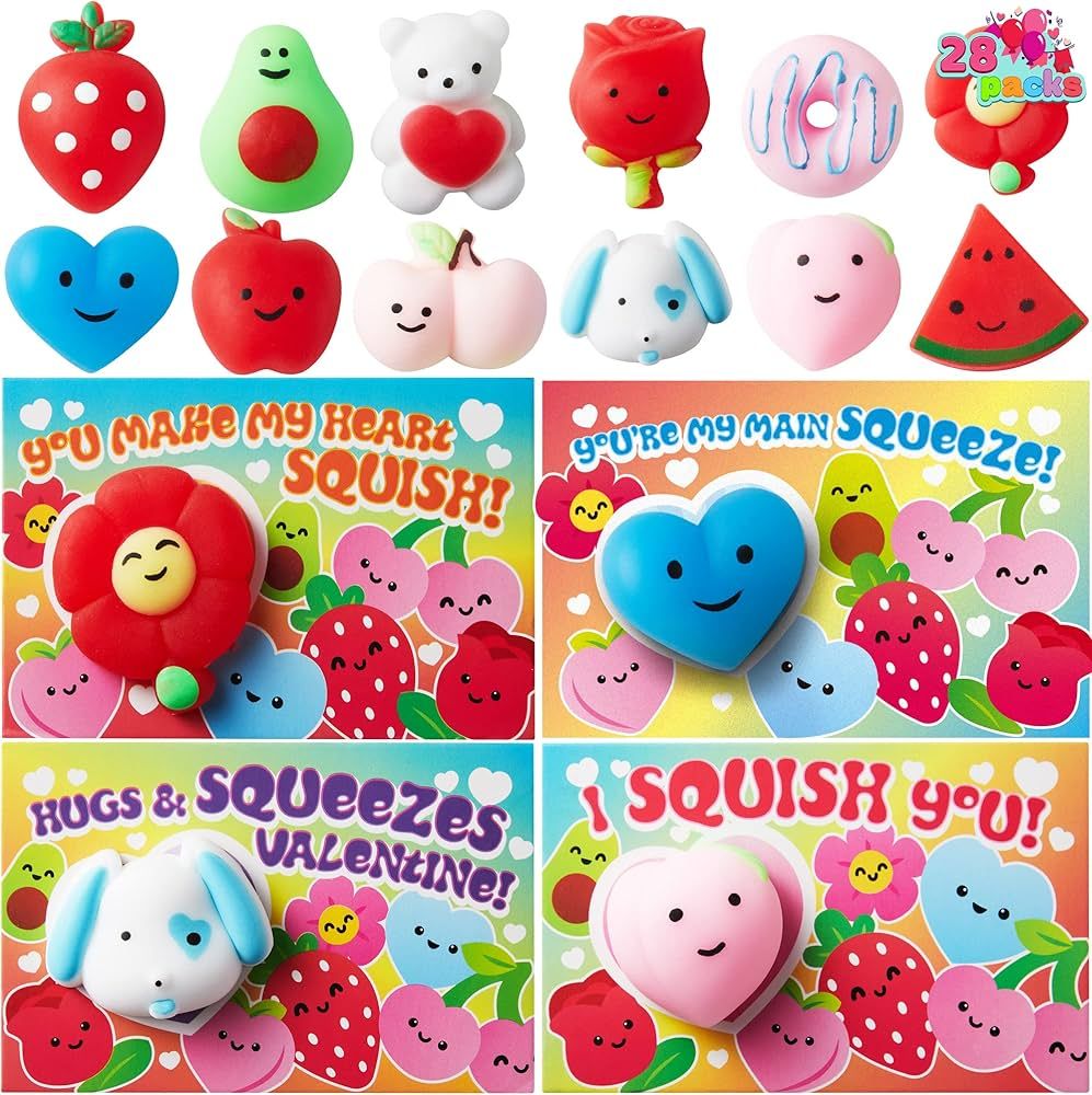 Amazon.com: JOYIN 28 Packs Valentines Day Gift Cards with Mochi Squishy Toys, Kawaii Mochi Squish... | Amazon (US)