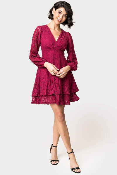 Fit and Flare Lace Dress with Layered Skirt | Gibsonlook