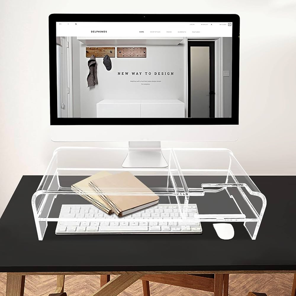 Amazon.com: 2 Layers Acrylic Monitor Stand with Phone Holder, Clear Monitor Stand Clear Monitor R... | Amazon (US)