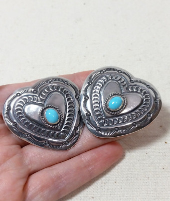 Vintage Southwest Native Amer Sterling Silver Turquoise Concho Heart Earrings  | eBay | eBay US