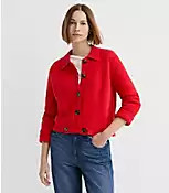 Ribbed Button Tab Sweater Jacket | LOFT